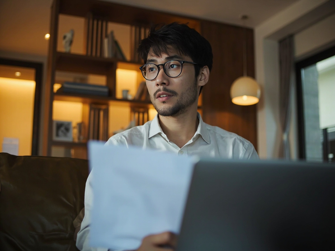 华人留学生在公寓内查阅房贷文件